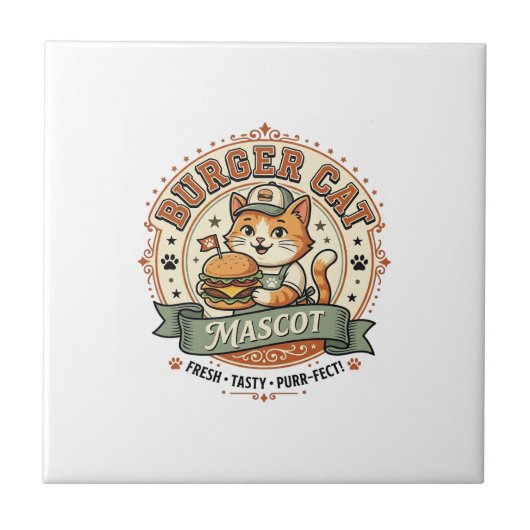 Carreau Chat Burger Mascotte Chat Nourriture Rapide Mascot (Devant)