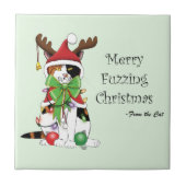 Carreau Chat Calico de Noël amusant (Devant)