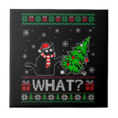 Carreau Chat Ce Chat Noir Drôle Poussant Arbre De Noël (Devant)