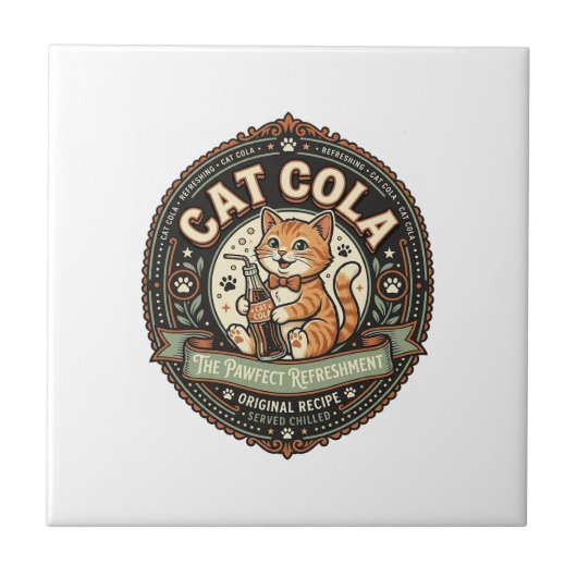 Carreau Chat Cola Chat Étiquette de Boisson Gazeuse Chat V (Devant)