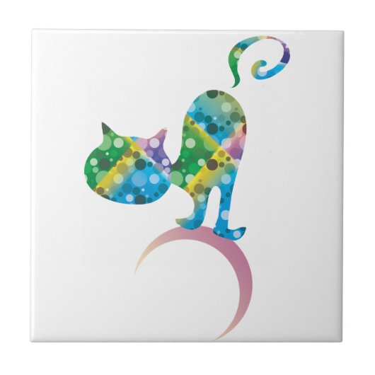Carreau Chat Coloré Sur Crescent Moon (Devant)