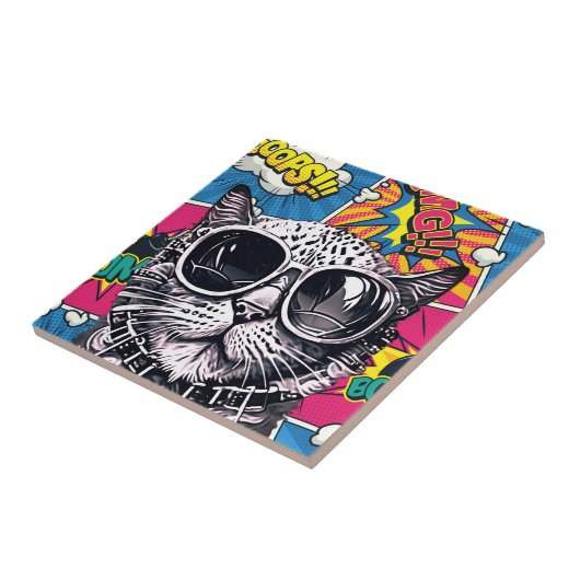 Carreau Chat cool Steampunk avec lunettes de soleil - Retr (Côté)