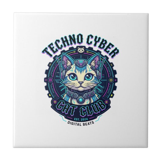 Carreau Chat Cyber Techno Drôle Conception Amateur de Chat (Devant)