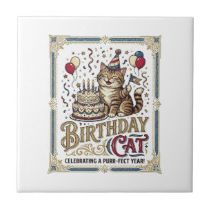 Carreau Chat d'anniversaire Chat d'anniversaire Âge Vintag