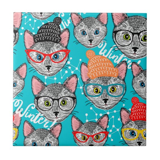 Carreau Chat dans le casquette (Devant)