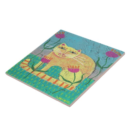 Carreau Chat dans le jardin Peinture Abstraite (Côté)