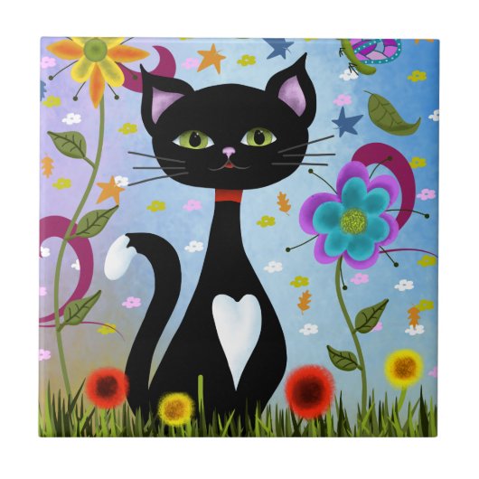 Carreau Chat Dans Un Jardin Art Abstrait (Devant)
