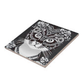 Carreau Chat dans un Masque Mardi Gras noir et blanc (Côté)