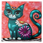 Carreau Chat de chaton Whimsical assis sur le tapis Floral (Devant)