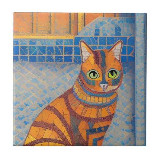 Carreau Chat de gingembre rayé marocain mosaïque voix chic (Devant)