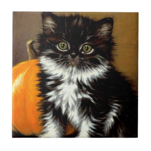 Carreau Chat de Halloween noir et blanc vintage