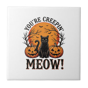 Carreau Chat de Halloween Vintage qui se faufile Meow Grav