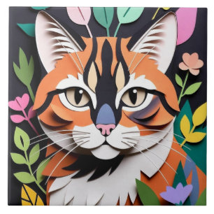 Carreau Chat de la forêt fantaisiste en papier découpé