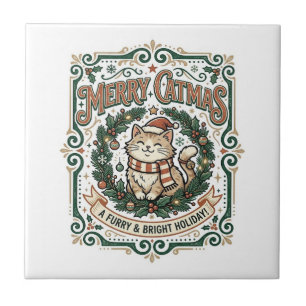 Carreau Chat de Noël Merry Catmas T-shirt d'art vectoriel