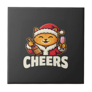 Carreau Chat de Noël se réjouit de la boisson des Fêtes