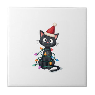 Carreau Chat de Noël Smoking chat noir Noël lumières minou