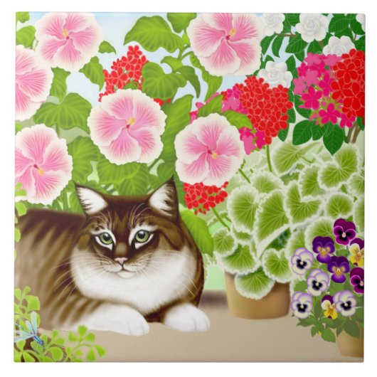 Carreau Chat de ragondin du Maine dans la tuile de jardin (Devant)