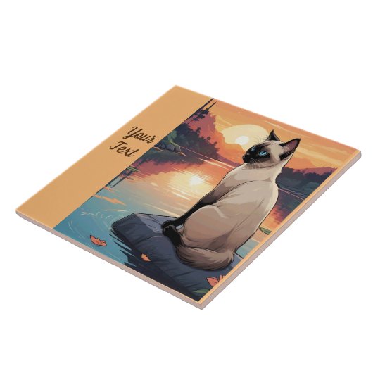 Carreau Chat de Siamese par le lac (Côté)