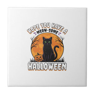 Carreau Chat d'Halloween Meow-Some Dessin de gravure vinta