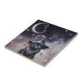 Carreau Chat d'Halloween noir portant un Casquette de sorc (Côté)