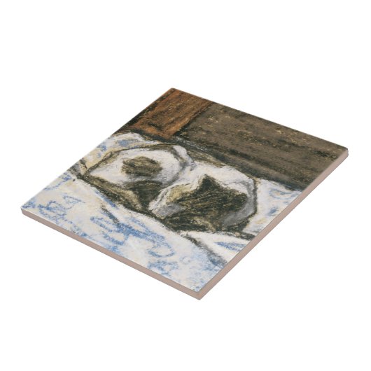 Carreau Chat dormant sur un lit par Claude Monet (Côté)
