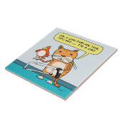 Carreau Chat drôle avec l'oiseau et la scie à métaux (Côté)