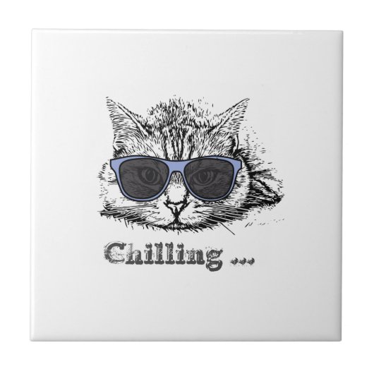 Carreau Chat Drôle Chilling Avec De Mignonnes Lunettes De (Devant)