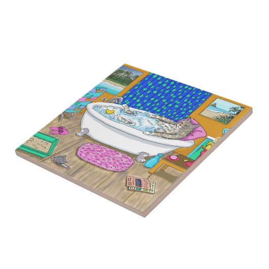 Carreau Chat drôle dans Bain 665 (Côté)