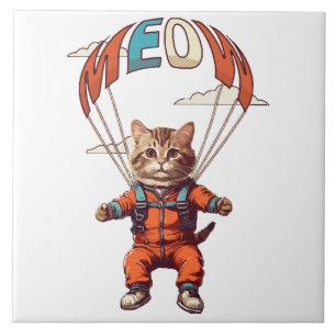 Carreau Chat drôle de parachutisme
