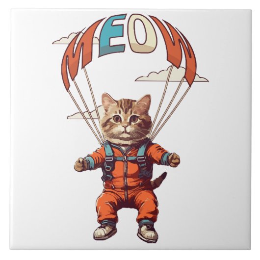 Carreau Chat drôle de parachutisme (Devant)