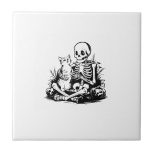 Carreau Chat drôle squelette crâne Kitty Chat mignon Goth