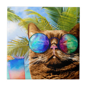 Carreau Chat drôle sur la plage 675