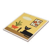 Carreau Chat du milieu du siècle avec pots mods sur jaune (Côté)