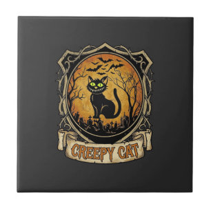 Carreau Chat effrayant Halloween Chauve-souris de cimetièr