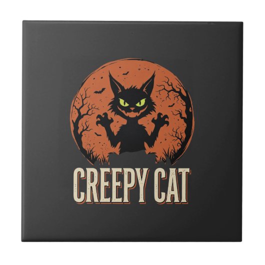 Carreau Chat effrayant Halloween Graphique de lune vintage (Devant)