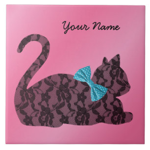 Carreau Chat en dentelle avec mâchoire Turquoise - Rose Pe