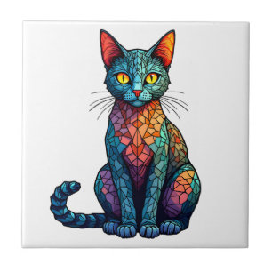 Carreau Chat en vitrail multicolore 784