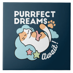 Carreau Chat Endormi Enlaçant une Étoile – Rêves Parfaits