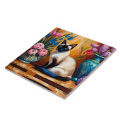 Carreau Chat et bouquets siamois dans Vases aquarelle (Côté)