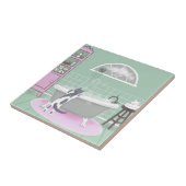 Carreau Chat et bulle Bain rose Sage Art (Côté)