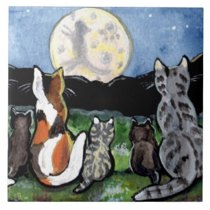 Carreau Chat et chatons Regarder la lune 6" Trivet en mosa