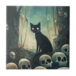 Carreau Chat et crâne d'Halloween
