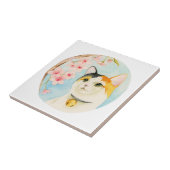 Carreau Chat et fleurs de calicot japonais (Côté)