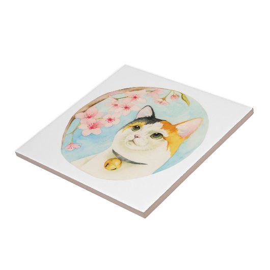 Carreau Chat et fleurs de calicot japonais (Côté)