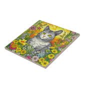 Carreau Chat et Fleurs Whimsical (Côté)