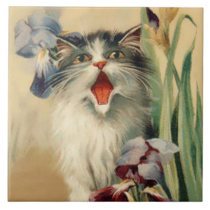 Carreau « Chat et iris » de Maurice Boulanger
