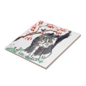 Carreau Chat et oiseau de fleurs de cerisier (Côté)