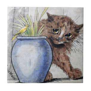 Carreau Chat et petit oiseau jaune, Louis Wain