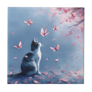 Carreau Chat Fleur de Cerisier et Papillons (4)