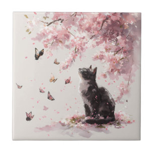 Carreau Chat Fleur de Cerisier et Papillons (9)